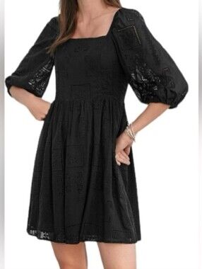 Johnny Was Jade Ella Cottagecore Square Neck Witchy Eyelet Mini Dress Size Small